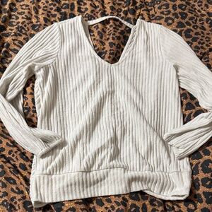 Liverpool Cream V-Neck Ribbed Sweater